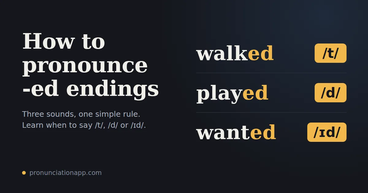 How to pronounce -ed endings: walked /t/, played /d/, wanted /ɪd/