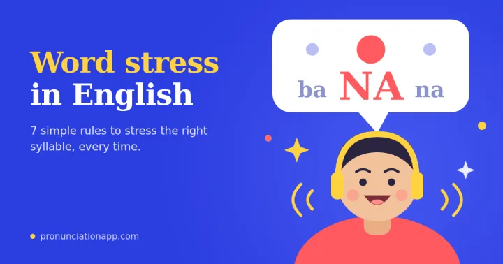 Word stress in English: illustrated learner saying banana with the NA syllable stressed