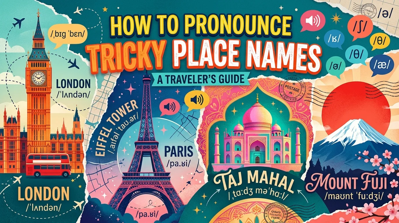 How to pronounce place names: a globe with Leicester, Arkansas and Beijing and their IPA